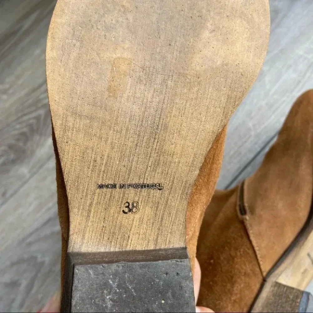 Suede Leather Zipper Western Ankle Boots Made in Portugal